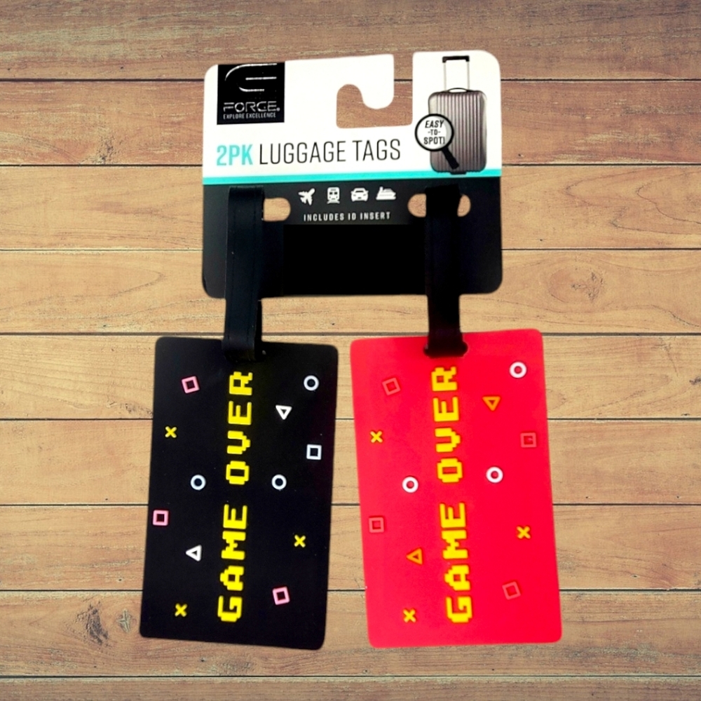 G Force Luggage Tags Pink & Black "GAME OVER" Retro Video Game Screen